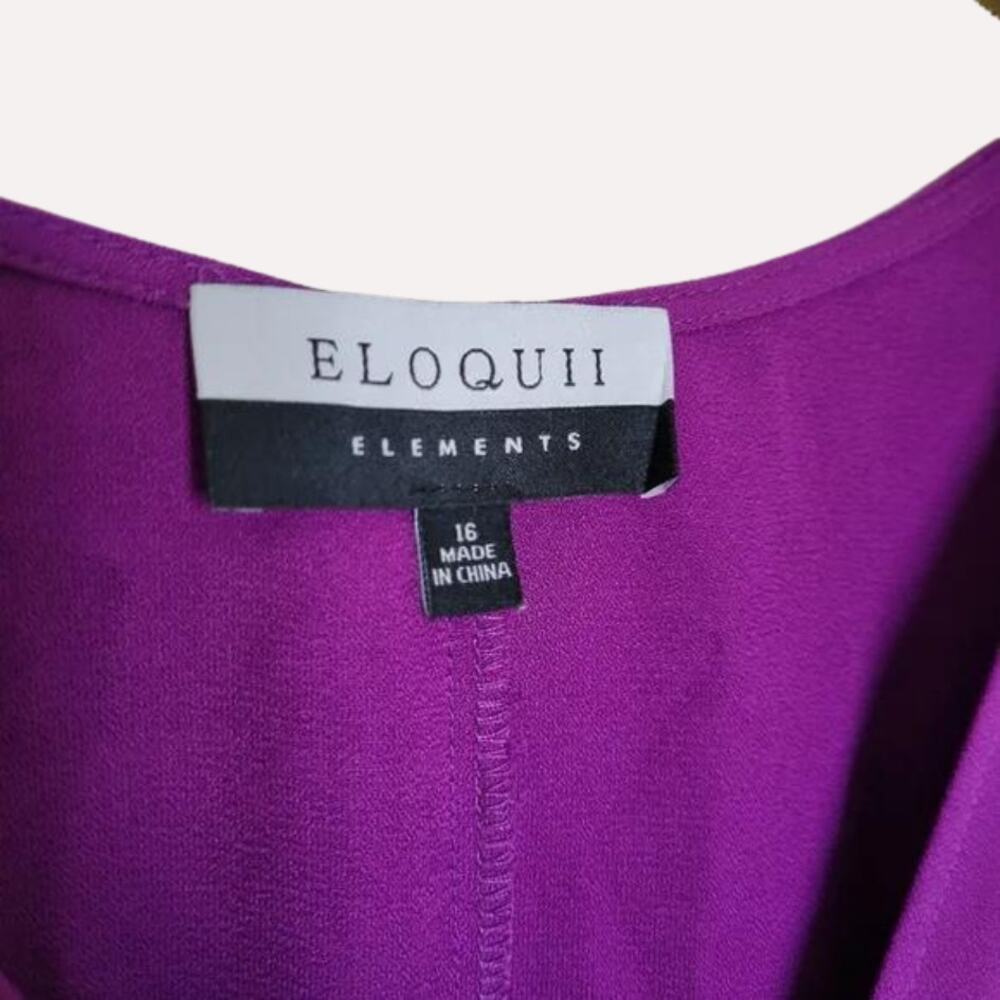 ELOQUII Elements Purple Tie Front V-neck Midi Crepe Dress Plus Size 16 - Picture 5 of 7